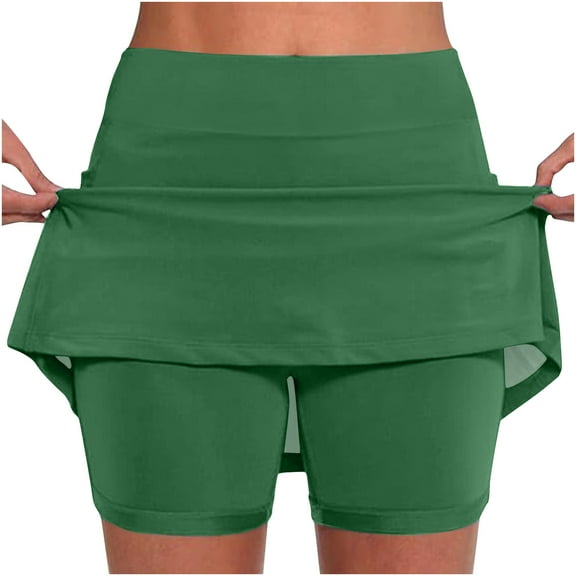 Bloomae Skorts for Women with Pockets Plus Size Elastic High Waist Tummy Control Athletic Skorts Dressy Casual Tennis Golf Skorts for Summer Activewear Mini Skirts Green#13 XL