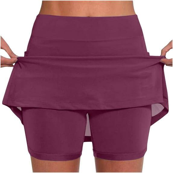 Bloomae Skorts for Women with Pockets Plus Size Elastic High Waist Tummy Control Athletic Skorts Dressy Casual Tennis Golf Skorts for Summer Activewear Mini Skirts Yellow#04 XXL