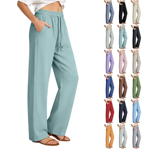 Bloomae Straight Leg Sweatpants for Women Lightweight Thin Casual Drawstring Elastic High Waist Loose Wide Leg Pants Stretch Quick Dry Soft Athletic Lounge Pants with Pockets