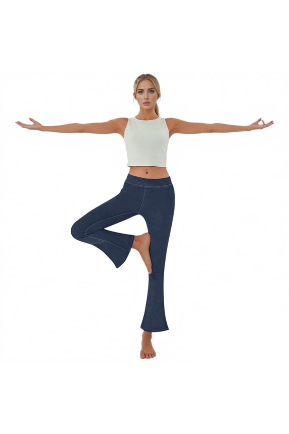 Stretchy Jeans for Women High Waist Flare Jeggings Leggings with Back Pockets Loose Wide Leg Tummy Control Bootcut Bell Bottom Faux Denim Pants Blue XXL