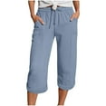 thumbnail image 1 of Bloomae Summer Capris for Women Lightweight Cotton Linen Pants Casual 2025 Loose Comfy Trendy Elastic Waist Cropped Trousers Beach Clothes with Pockets Light Blue M, 1 of 5