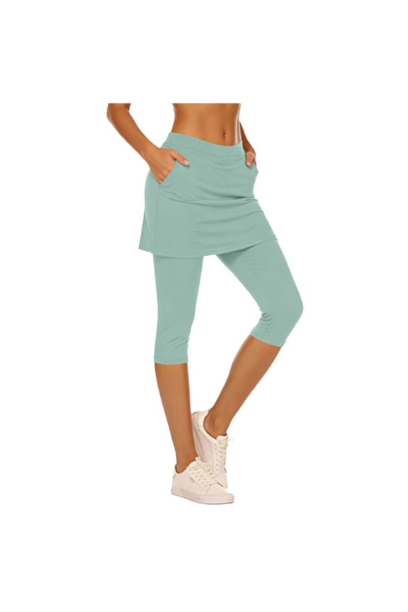 Tennis Skirted Leggings for Women Athletic Skirt with Capri Leggings Elastic Waist Workout Gym Golf Pickleball Yoga Legging with Skirts Pockets Mint Green M
