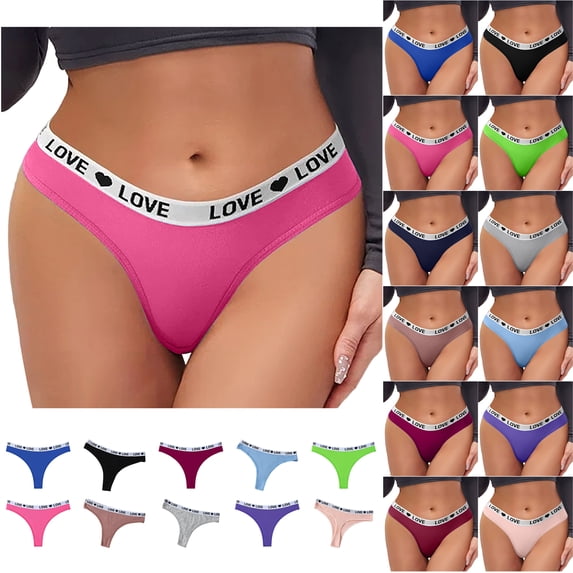 Bloomae Thongs for Women, No Show Seamless Letter Belt Low Rise T-Back Underwear with Wide Waistband, Soft Thong Panties