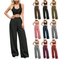 thumbnail image 1 of Bloomae Two Piece Sets for Women Summer Sleeveless Ruched Button Down V Neck Cropped Tank Tops and Elastic Waist Wide Leg Pants with Pockets Matching Sets Red S, 1 of 8