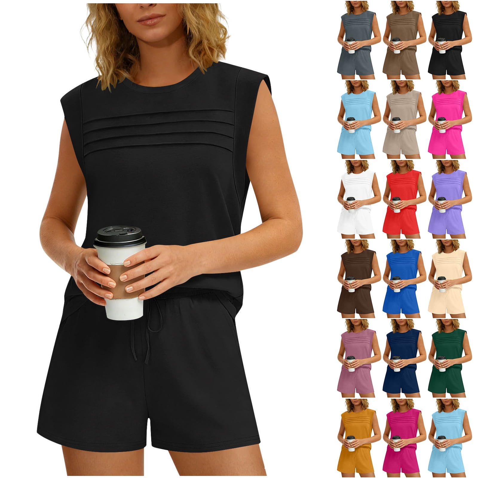 Bloomae Two Piece Sets for Women Trendy Cap Sleeve Ruched Pleated ...