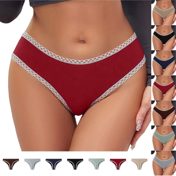 Bloomae Underwear for Women Soft Lace Trim Hipster Panties Low Rise Bikini Briefs Cool Undies Underpants