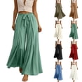 thumbnail image 1 of Bloomae Wide Leg Palazzo Pants for Women Dressy Tie Front Drawstring High Waisted Flowy Pleated Trousers Loose Fit Casual Summer Vacation Pants, 1 of 6