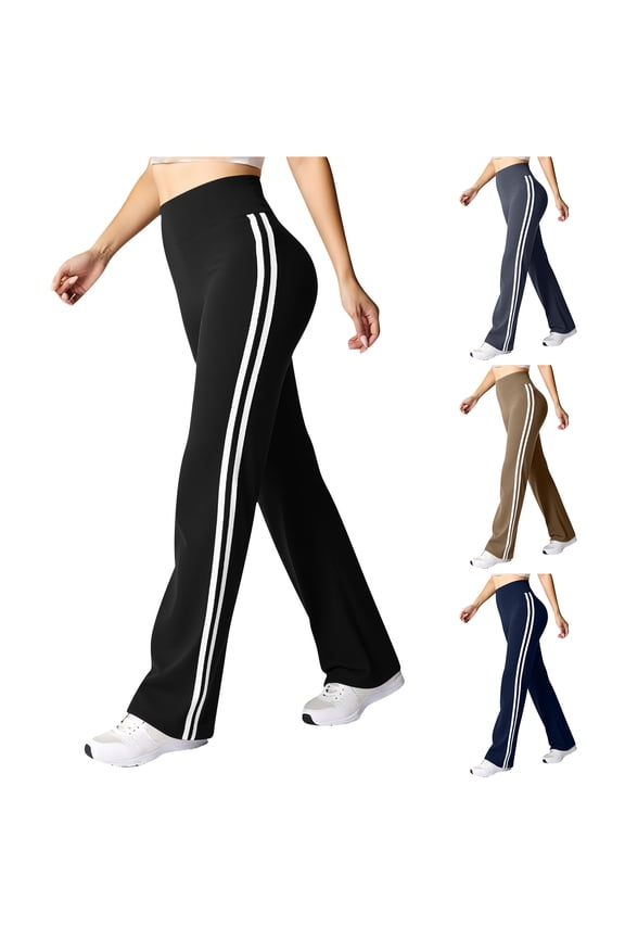 Wide Leg Track Pants Women High Waisted Loose Yoga Sweatpants with Pockets Loose Fit Casual Contrast Trim Workout Trousers Gray L