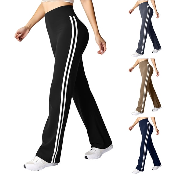 Bloomae Wide Leg Track Pants Women High Waisted Loose Yoga Sweatpants with Pockets Loose Fit Casual Contrast Trim Workout Trousers Khaki M