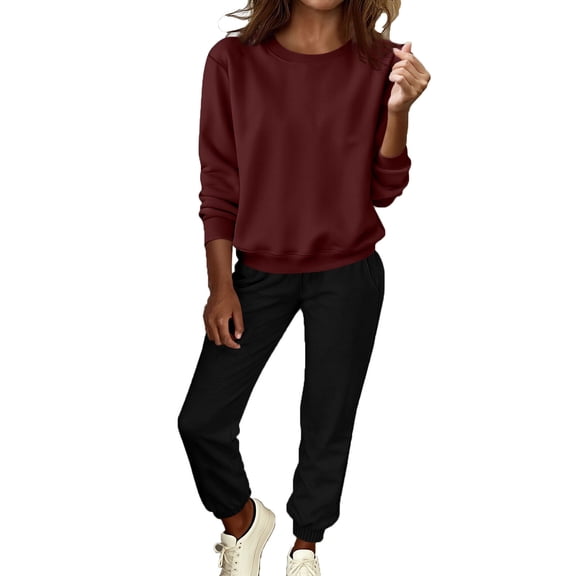 Bloomae Women 2 Piece Cropped Outfits Drawstring Long Sleeve Crop Pullover Sweatshirts Top Jogger Sweat Pant Set Casual Sweatsuits Fashion Tracksuit with Pockets Wine S