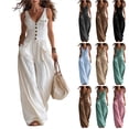 thumbnail image 1 of Bloomae Women Button Down Jumpsuits Loose Fit Summer Sleeveless V Neck Dressy Casual Wide Legs Rompers Baggy Overall Pants with Pockets Trendy Vacation Outfits, 1 of 8