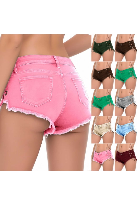 Women Cowgirl Booty Jean Shorts Side Cut Off Destroyed Bandage Low Rise Cheeky Mini Ripped Jeans Shorts Micro Denim Hot Pants with Pockets