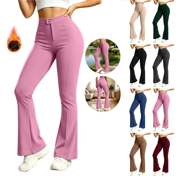 Bloomae Women Flare Bootcut Yoga Dress Work Pants Pull On Stretchy Button Elastic High Waist Slacks for Business Casual