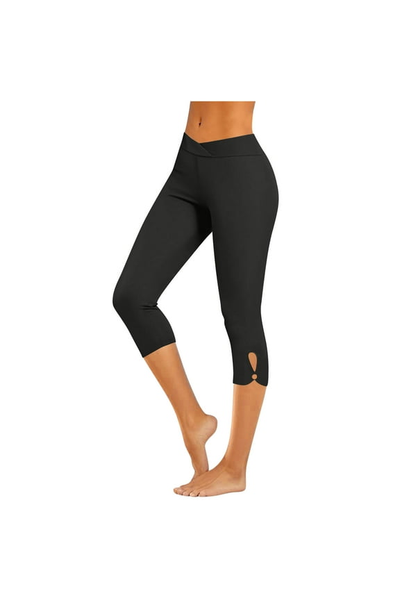 Women Hidden Scrunch Butt Lifting Capri Leggings Sexy V Crossover High Waisted Seamless Compression Tummy Control Yoga Pants Black XL