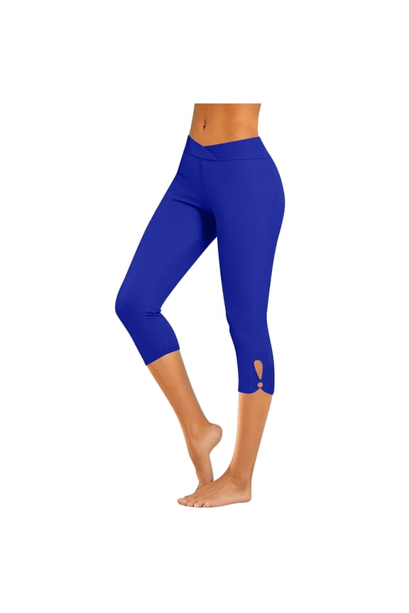 Women Hidden Scrunch Butt Lifting Capri Leggings Sexy V Crossover High Waisted Seamless Compression Tummy Control Yoga Pants Blue S