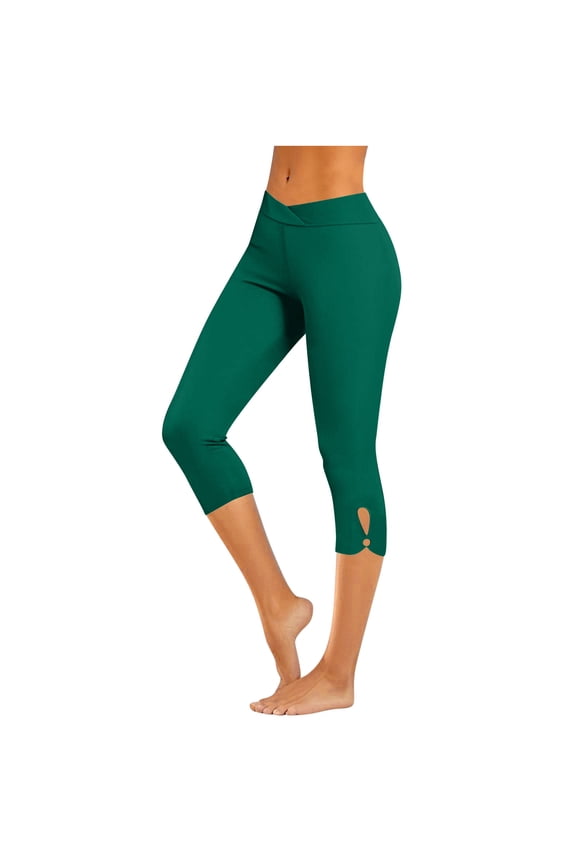 Women Hidden Scrunch Butt Lifting Capri Leggings Sexy V Crossover High Waisted Seamless Compression Tummy Control Yoga Pants Green S