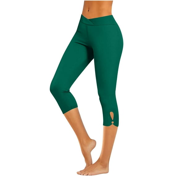 Bloomae Women Hidden Scrunch Butt Lifting Capri Leggings Sexy V Crossover High Waisted Seamless Compression Tummy Control Yoga Pants Green XXL