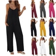 thumbnail image 1 of Bloomae Women Jumpsuits Lightweight Loose Fit Casual Sleeveless Adjustable Spaghetti Strap Boho Wide Leg Rompers Summer Outfits Beach Vacation Clothes with Pockets Army Green XXL, 1 of 6
