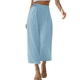 thumbnail image 1 of Bloomae Women Linen Pants Summer Wide Leg Capri Pants Elastic High Waist Loose Cropped Lounge Trousers Culottes with Pockets Sky Blue S, 1 of 9