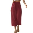 thumbnail image 1 of Bloomae Women Linen Pants Summer Wide Leg Capri Pants Elastic High Waist Loose Cropped Lounge Trousers Culottes with Pockets Wine XL, 1 of 9