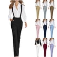 thumbnail image 1 of Bloomae Women Office Jumpsuit Dress Pant Business Casual Solid Color Suspenders Straight Leg Suit Pants Elegant Baggy Overall with Pockets Purple S, 1 of 10