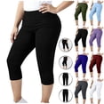 thumbnail image 1 of Bloomae Women Ribbed Knit Capri Pants Plus Size Stretch Knee Length Slim Fit Basic Athletic Workout Leggings Elastic Waist Casual Summer Ladies Pull On Capris, 1 of 9