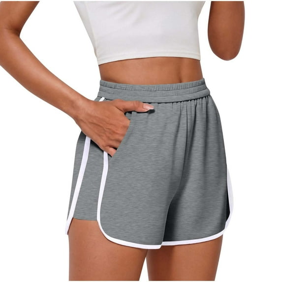 Bloomae Women Running Shorts Stretch Tummy Control Athletic Shorts Summer High Waisted Tennis Sporty Workout Gym Shorts Gray L
