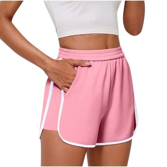 Bloomae Women Running Shorts Stretch Tummy Control Athletic Shorts Summer High Waisted Tennis Sporty Workout Gym Shorts Pink S