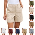 thumbnail image 1 of Bloomae Women Stretchy Shorts Trendy Solid Color Button Elastic High Waisted Short Pants Lightweight Summer Dressy Casual Chino Shorts with Pockets, 1 of 10