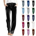 thumbnail image 1 of Bloomae Women Velour Pants Soft Velvet Sweatpants Drawstring High Waist Straight Leg Athletic Joggers Casual Lounge Pajama Pants with Pockets Black XXL, 1 of 7