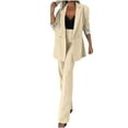 thumbnail image 1 of Bloomae Women's 2 Piece Suits Business Casual Outfits Long Sleeve Solid Double Breasted Blazer with Pants Professional Office Work Sets Beige M, 1 of 10
