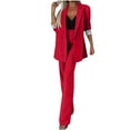 thumbnail image 1 of Bloomae Women's 2 Piece Suits Business Casual Outfits Long Sleeve Solid Double Breasted Blazer with Pants Professional Office Work Sets Red XXL, 1 of 10