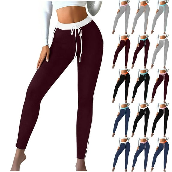 Bloomae Women's Active Athletic Leggings High Waist Premium Soft Workout Stretch Yoga Pants Tummy Control Casual Stripe Skinny Tights Trousers A-Orange XL