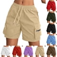 thumbnail image 1 of Bloomae Women's Athletic Cargo Shorts Quick Dry Cargo Lightweight Drawstring Elastic Waist Summer Outdoor Hiking Running Short Pants with Multi-Pockets Red XXL, 1 of 7