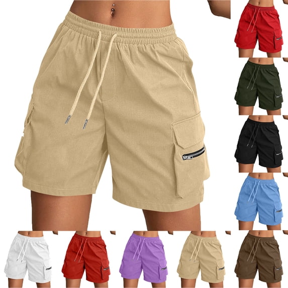 Bloomae Women's Athletic Cargo Shorts Quick Dry Cargo Lightweight Drawstring Elastic Waist Summer Outdoor Hiking Running Short Pants with Multi-Pockets Red XXL