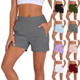 thumbnail image 1 of Bloomae Women's Athletic Shorts High Waisted Running Yoga Summer Quick Dry Stretch Work Outdoor Hiking Shorts with Zipper Pockets Light Blue M, 1 of 10