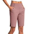 thumbnail image 1 of Bloomae Women's Bermuda Long Shorts with Pockets Button Stretch Side Slit High Waisted Knee Length Shorts for Women Walking Athletic Workout Pink XL, 1 of 8
