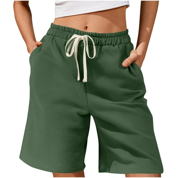 Bloomae Women's Bermuda Shorts Long Cotton Loose Beach Vacation Short Pants with Pockets Knee Length for Yoga Casual Walking Exercise Shorts Army Green XXL