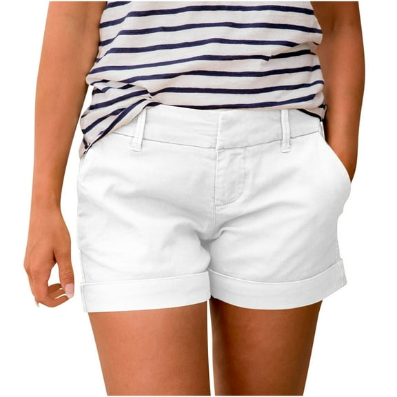 Bloomae Women's Camo Casual Shorts with Pockets Casual Elastic Waist Summer Wear Beach Vacation Short Pants White S