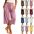 thumbnail image 1 of Bloomae Women's Capri Pants Lightweight Casual Wide Leg Yoga Capris Pants Loose Comfy Elastic High Waist Drawstring Cropped Lounge Sweatpants with Pockets, 1 of 10