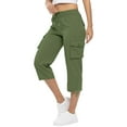 thumbnail image 1 of Bloomae Women's Cargo Capris Hiking Pants Lightweight Quick Dry Drawstring Elastic Waist Outdoor Athletic Travel Casual Loose Comfy Pants with Cute Pockets Army Green XL, 1 of 4