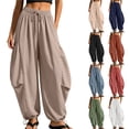 thumbnail image 1 of Bloomae Women's Casual Harem Pants Drawstring Elastic High Waist Boho Slouchy Palazzo Pant Loose Wide Leg Comfy Baggy Lounge Trousers with Pockets, 1 of 10