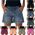 thumbnail image 1 of Bloomae Women's Casual Stretchy Ripped Denim Shorts Drawstring Elastic High Rise Distressed Rolled Hem Jeans Shorts with Pockets Hot Pink S, 1 of 8