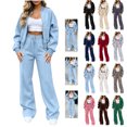 thumbnail image 1 of Bloomae Women's Fall 2 Piece Lounge Sweatsuits Set Full Zip up Long Sleeve Sweatshirt Jacket and Wide Leg Sweatpants Lounge Sets Loose Comfy Jogger Tracksuit Y2k Outfits Clothes, 1 of 8