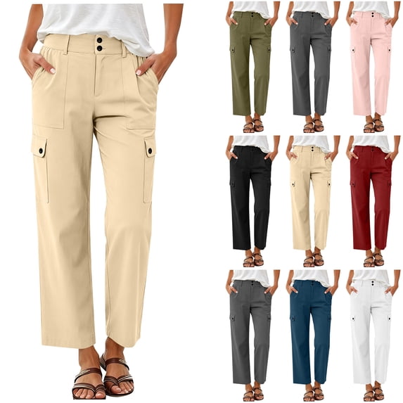Bloomae Women's High Waisted Cargo Pants Lightweight Casual Straight Leg Baggy Stretchy Pants Loose Comfy Athletic Workout Lounge Hiking Trousers with Multi Pockets