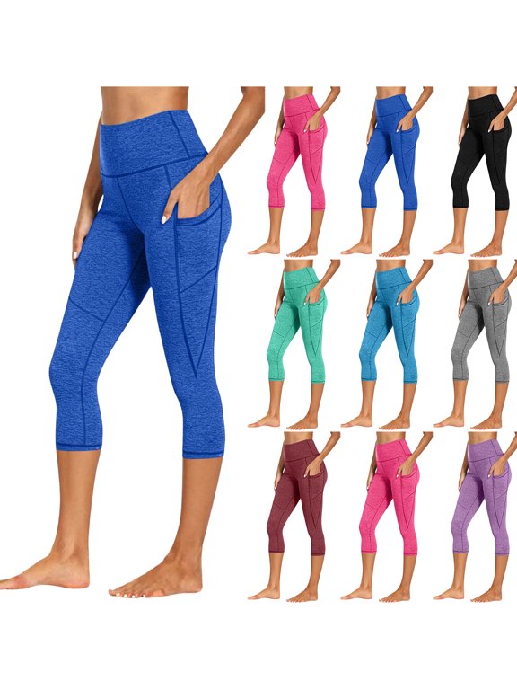 Women's High Waisted Yoga Capris with Pockets, Stretchy Tummy Control Non See Through Workout Athletic Running Capri Leggings Black XL