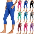 thumbnail image 1 of Bloomae Women's High Waisted Yoga Capris with Pockets, Stretchy Tummy Control Non See Through Workout Athletic Running Capri Leggings Hot Pink S, 1 of 8