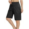 thumbnail image 1 of Bloomae Women's Hiking Cargo Shorts with Zipper Pockets Drawstring Elastic Soft High Waisted Quick Dry 7 Inch Long Shorts for Women Golf Athletic Black XXL, 1 of 8