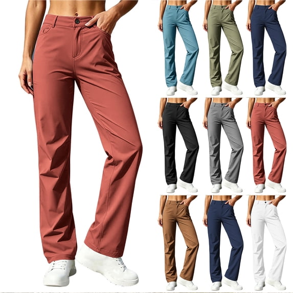 Bloomae Women's Hiking Climbing Pants with Pockets Lightweight Quick Dry Button Elastic High Waist Work Slacks Trendy Solid Stretch Jogger Pants for Trekking Travel