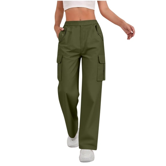 Bloomae Women's Hiking Pants Lightweight Quick Dry Cargo Pants Elastic High Waisted Petite/Regular/Tall Casual Work Travel Safari Clothes with Multi-Pockets Army Green M
